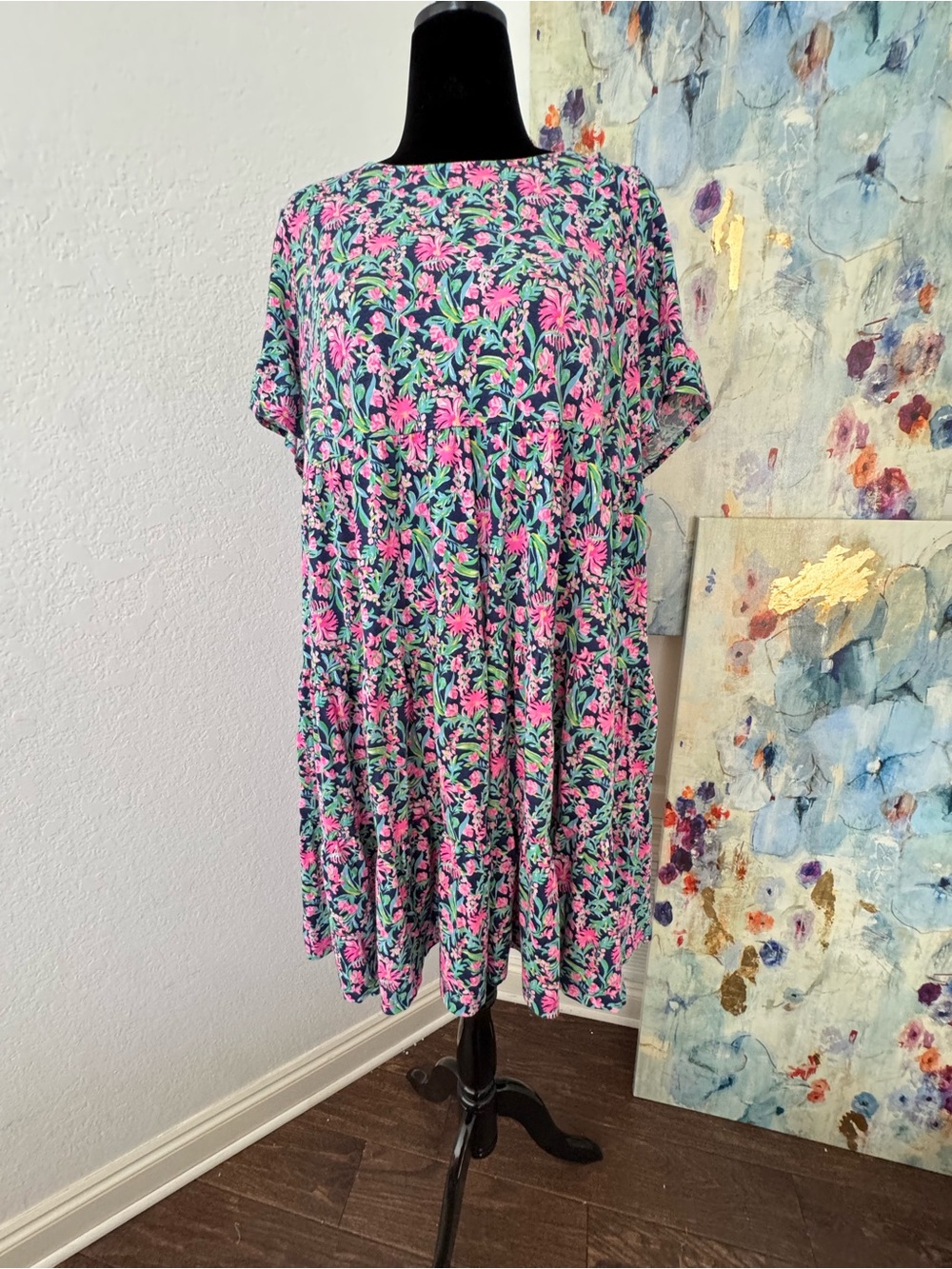 Lilly Pulitzer Sz XXL Jodee Short Sleeve dress Low Tide Navy Garden